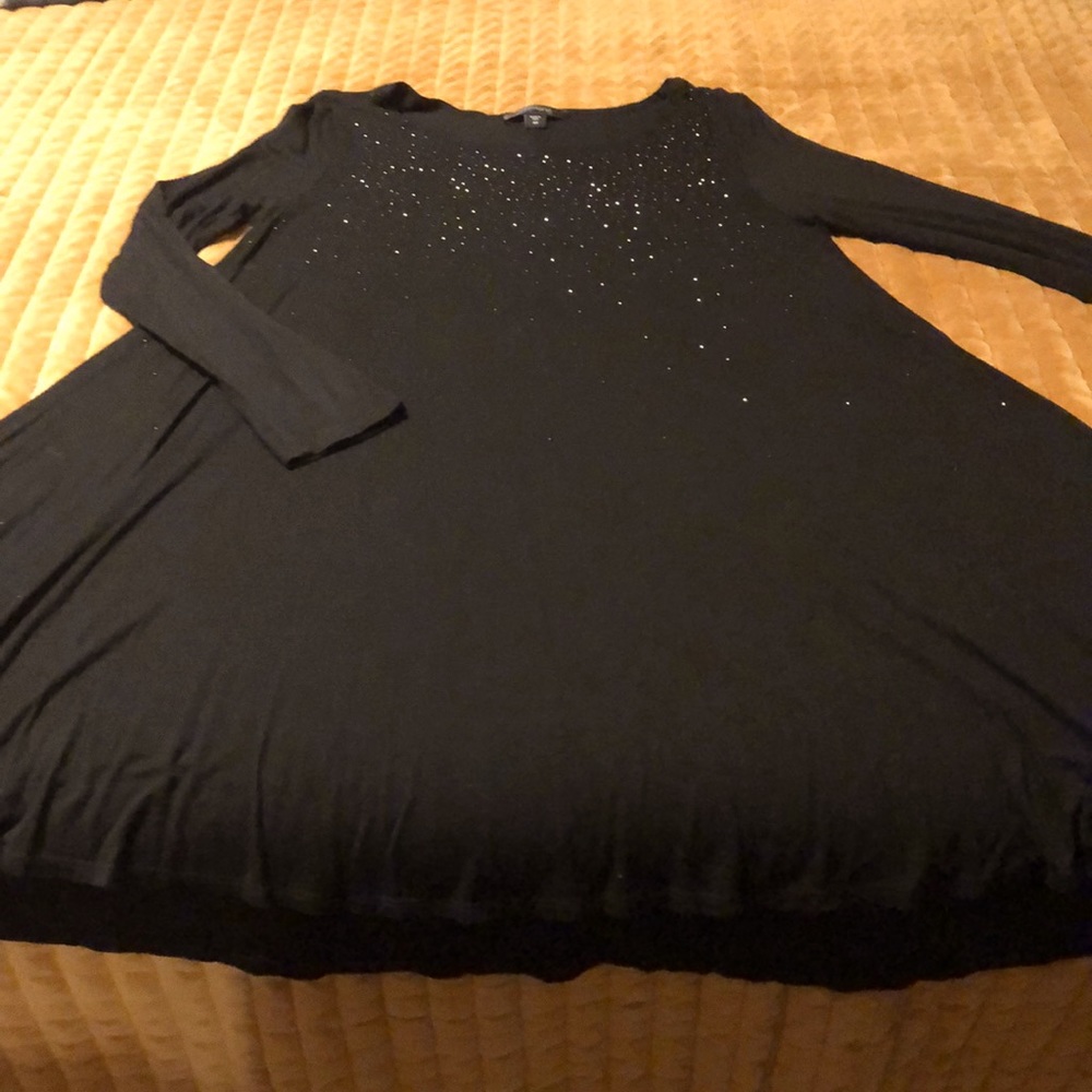 Karen Kane dress.  Rayon/Spandex knit.  Very soft and comfortable.
